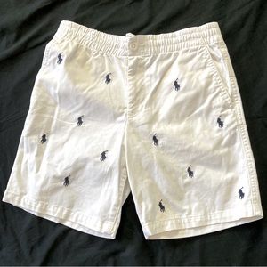 Polo | Ralph Lauren - Kids White All Over Navy Pony Embroidery Shorts Size 10
